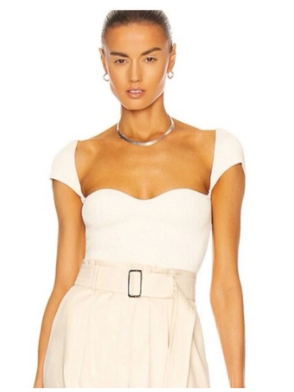 Khaite Ista Ribbed Corset Top Ivory Stretch Knit Size Small